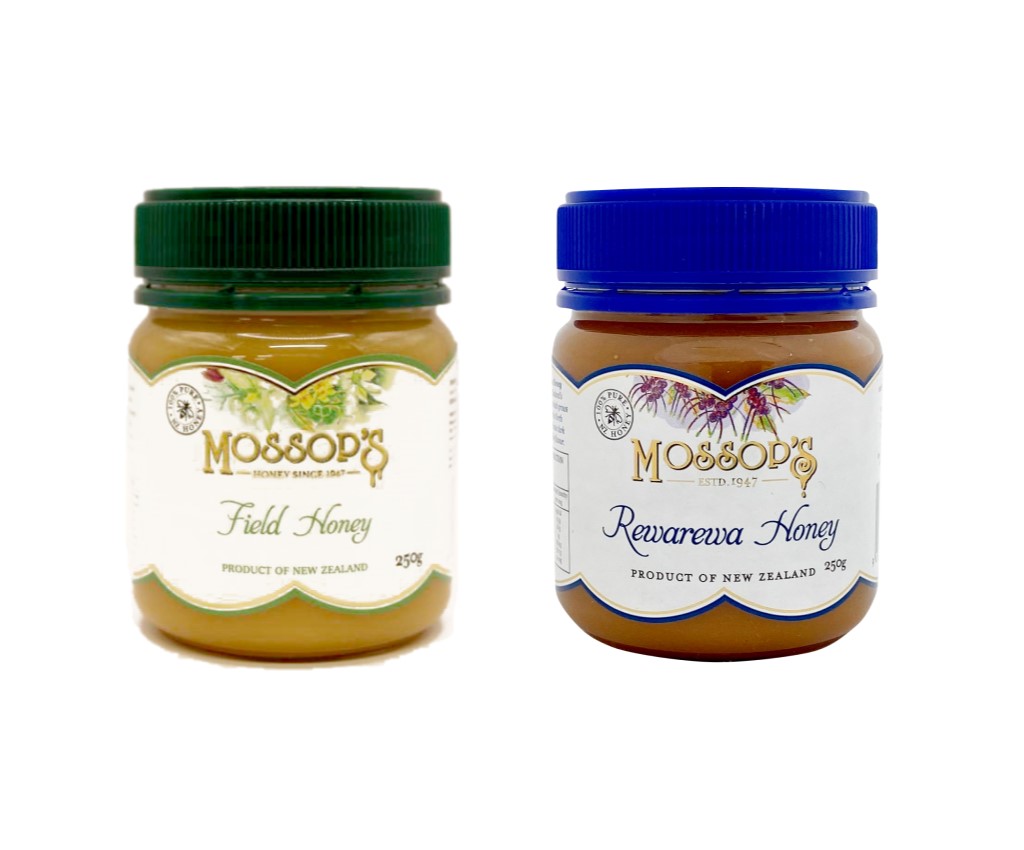 Mossop&#39;s Field Honey 250g &amp; Rewarewa Honey 250g